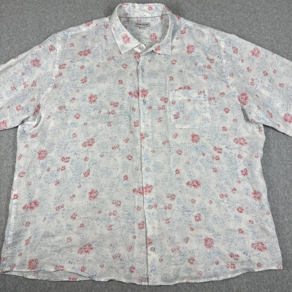 Peter Millar Men's 100% Linen White Floral Print XXL SS Button Up Shirt